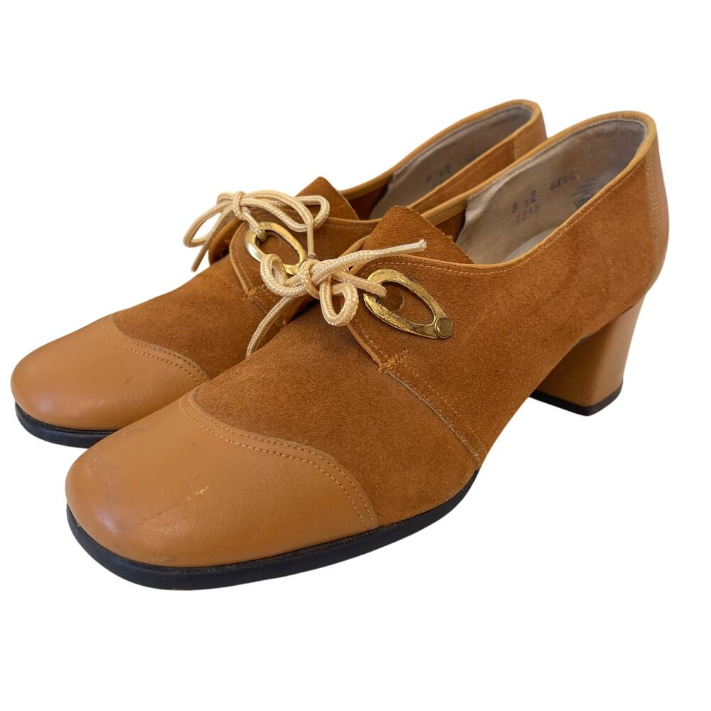 Vitality Vintage Leather Lace Up Oxford Heels Shoes 8